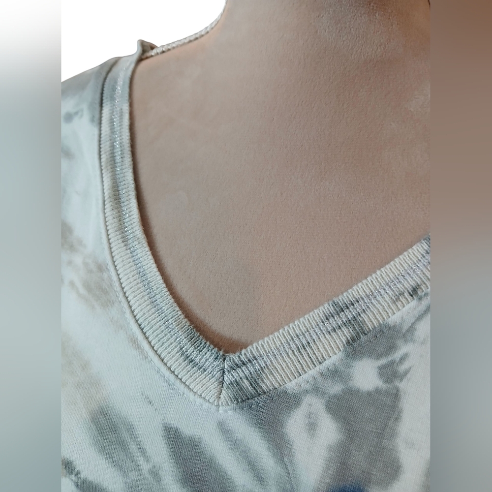 Made In Italy Tie Dye Womans Sweatshirt Large Vneck Blue Beige Indie Hippie - Picture 4 of 8